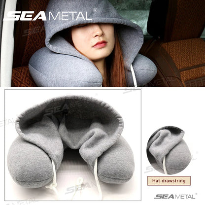 💤DreamDome™ Hooded Travel✈️ Pillow | Neck Support & Light-Blocking